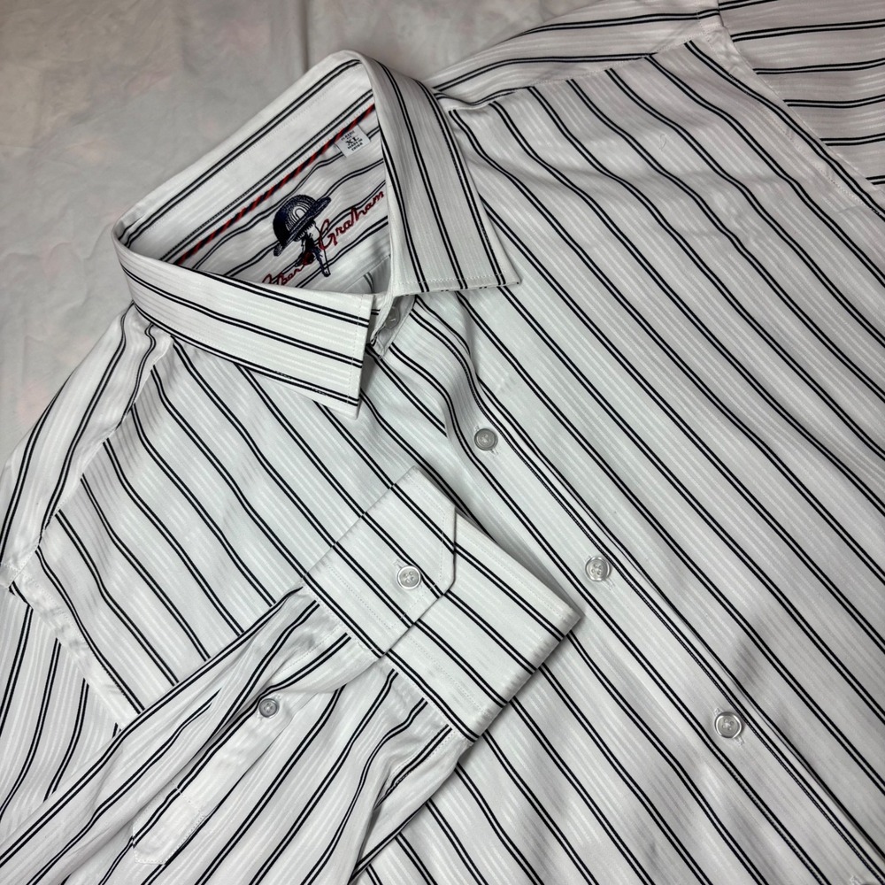 Robert Graham Mens XL Classic Fit Striped Button Down Shirt White Black Jacquard